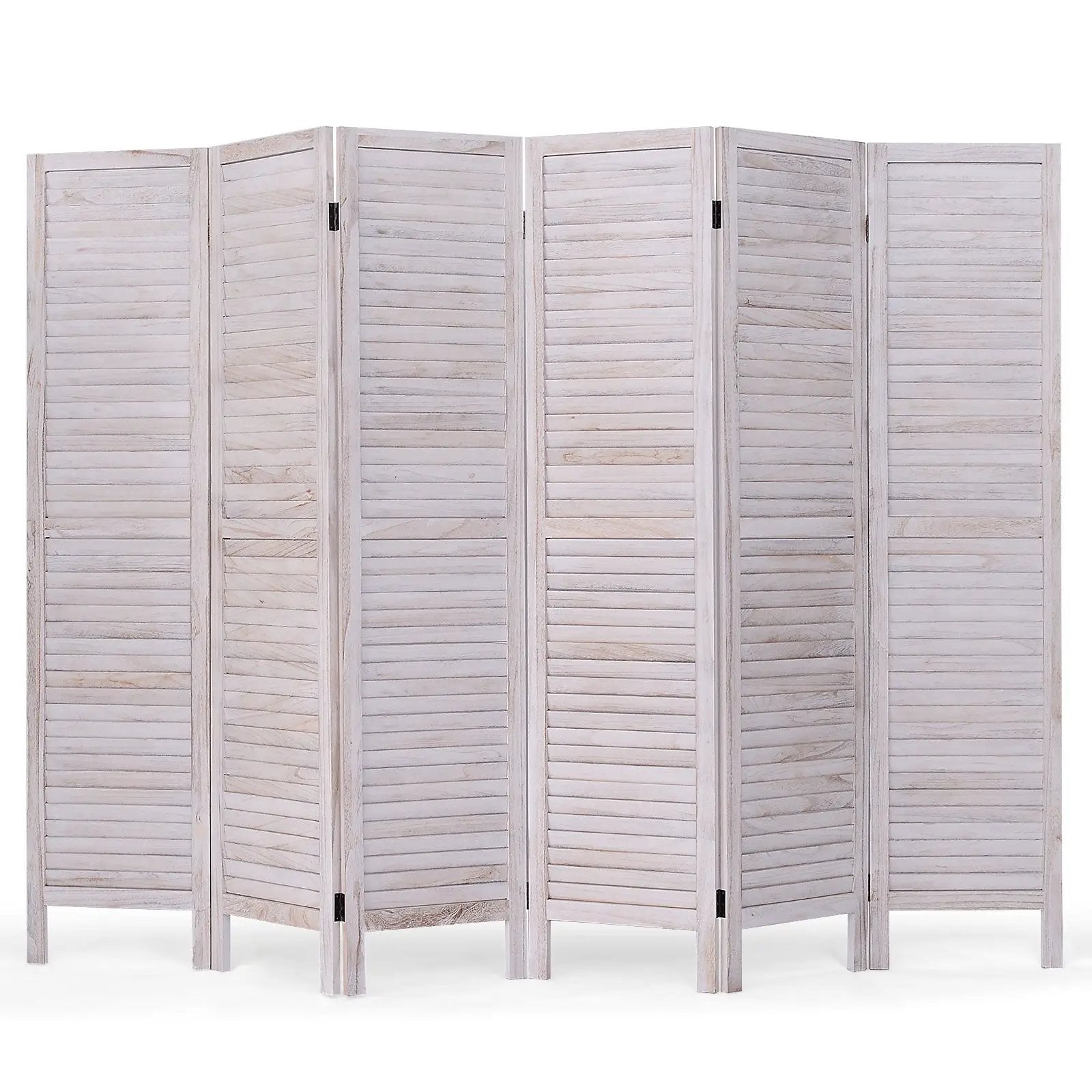 6 Panels Classic Venetian Wooden Slat Room Screen-White by DirectDeals