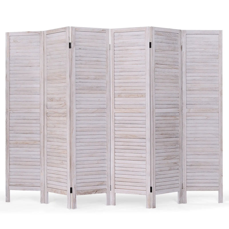 6 Panels Classic Venetian Wooden Slat Room Screen-White by DirectDeals
