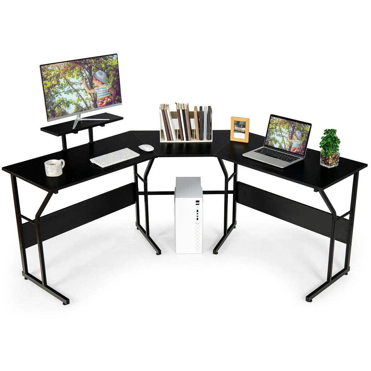 88.5 Inch L Shaped Reversible Computer Desk Table with Monitor Stand, photo 7 of 24