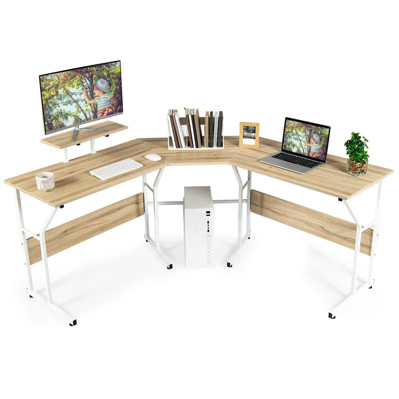 88.5 Inch L Shaped Reversible Computer Desk Table with Monitor Stand by DirectDeals