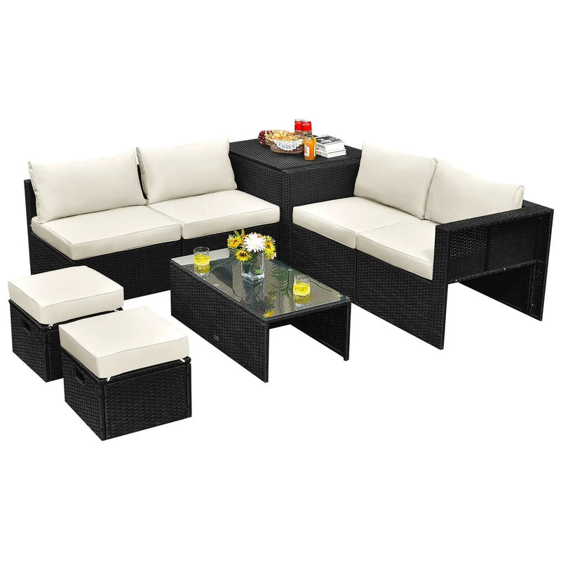 8 Pieces Patio Rattan Storage Table Furniture Set by DirectDeals
