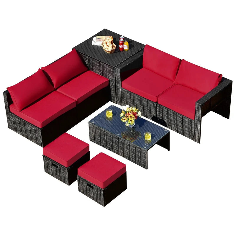 8 Pieces Patio Rattan Storage Table Furniture Set by DirectDeals