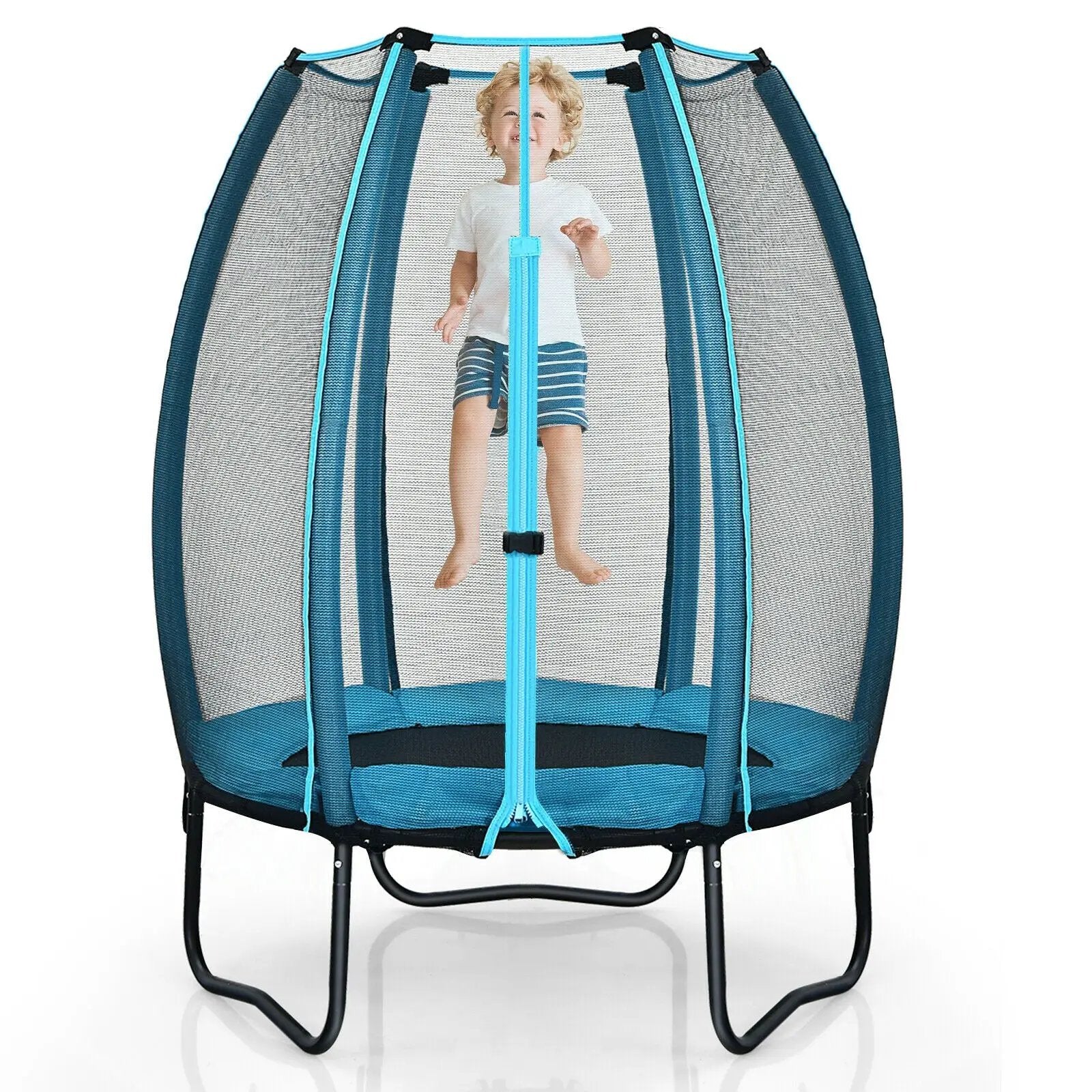 4 Feet Kids Trampoline Recreational Bounce Jumper with Enclosure Net-Blue by DirectDeals