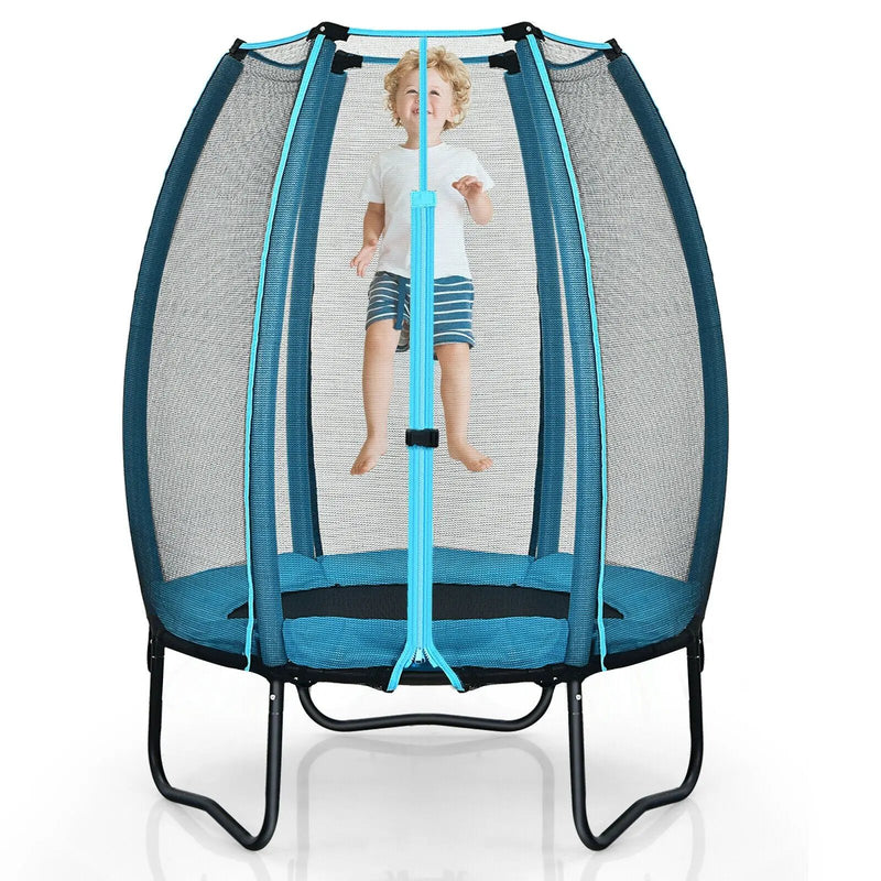 4 Feet Kids Trampoline Recreational Bounce Jumper with Enclosure Net-Blue by DirectDeals
