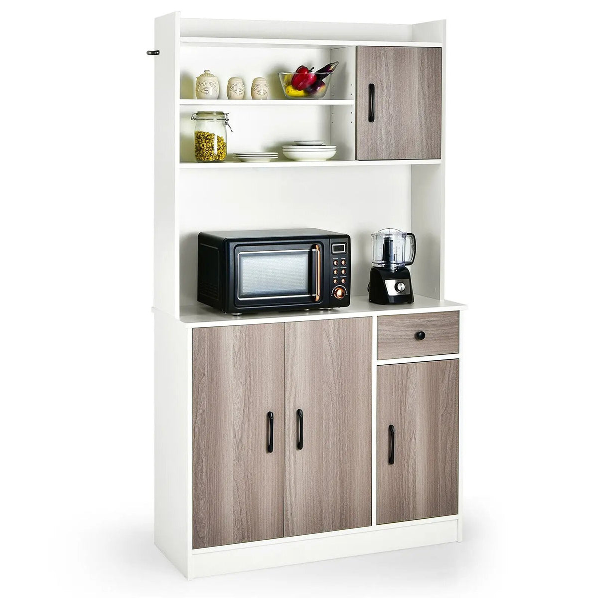 4-Door Freestanding Kitchen Buffet with Hutch and Adjustable Shelves, photo 8 of 16
