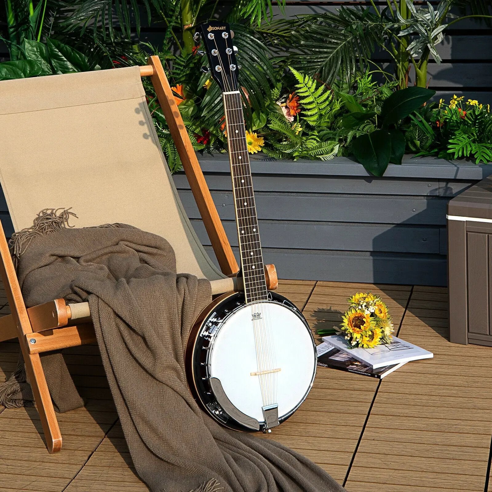 39 Inch Sonart Full Size 6 string 24 Bracket Professional Banjo Instrument with Open Back by DirectDeals