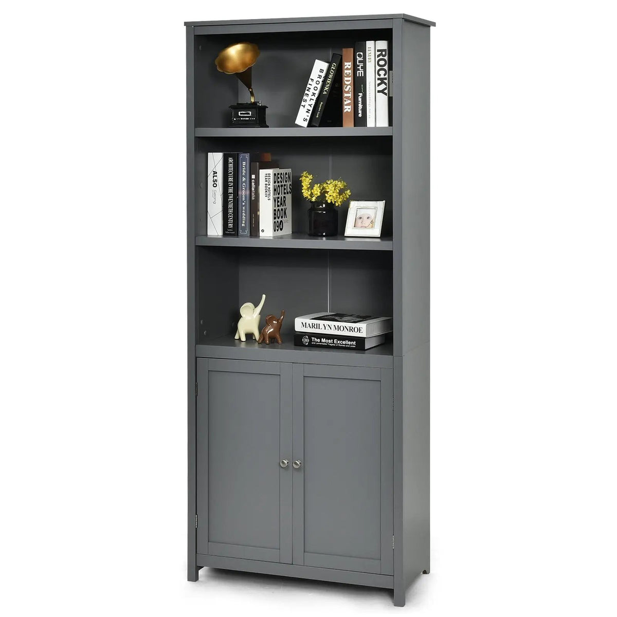Bookcase Shelving Storage Wooden Cabinet Unit Standing Display Bookcase with Doors, photo 4 of 9