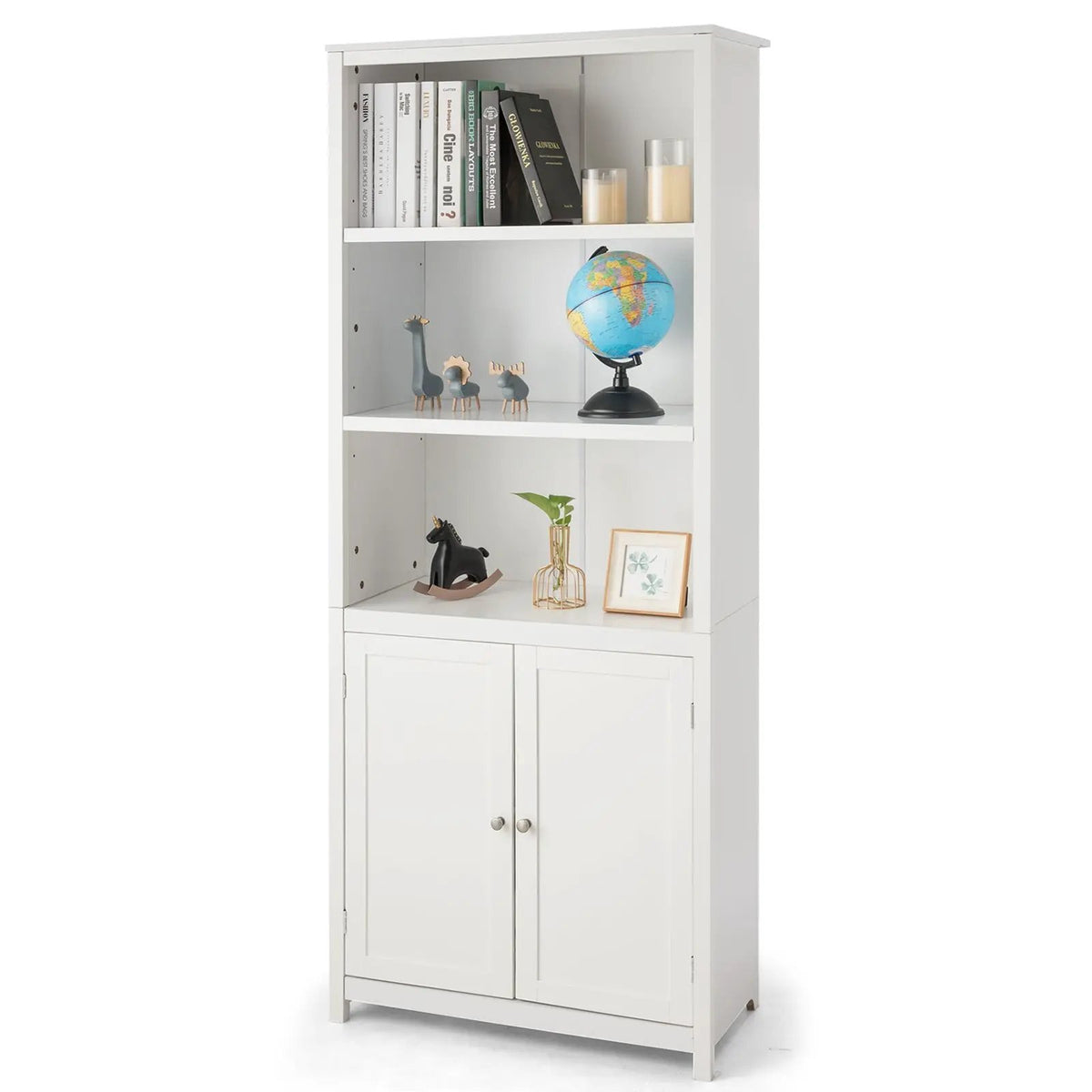 Bookcase Shelving Storage Wooden Cabinet Unit Standing Display Bookcase with Doors, photo 9 of 9