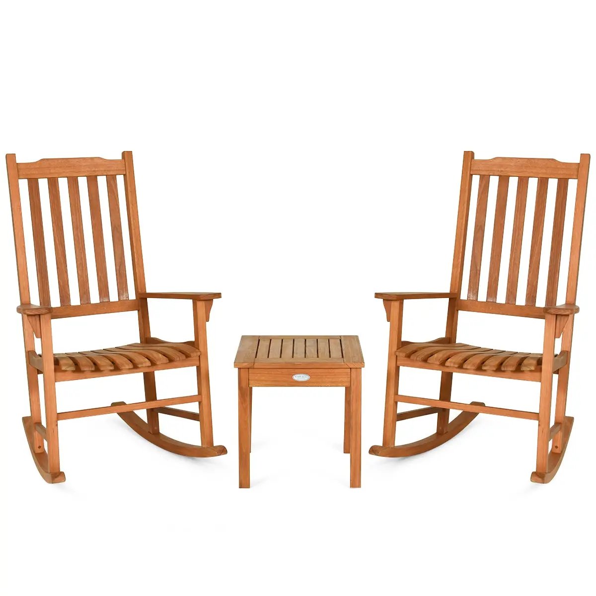 3 Pieces Eucalyptus Rocking Chair Set with Coffee Table by DirectDeals