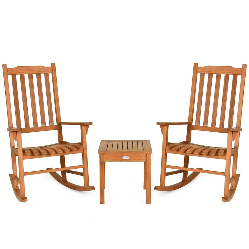 3 Pieces Eucalyptus Rocking Chair Set with Coffee Table by DirectDeals