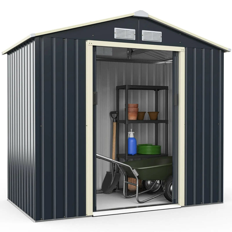 7 Feet x 4 Feet Metal Storage Shed with Sliding Double Lockable Doors-Gray by DirectDeals