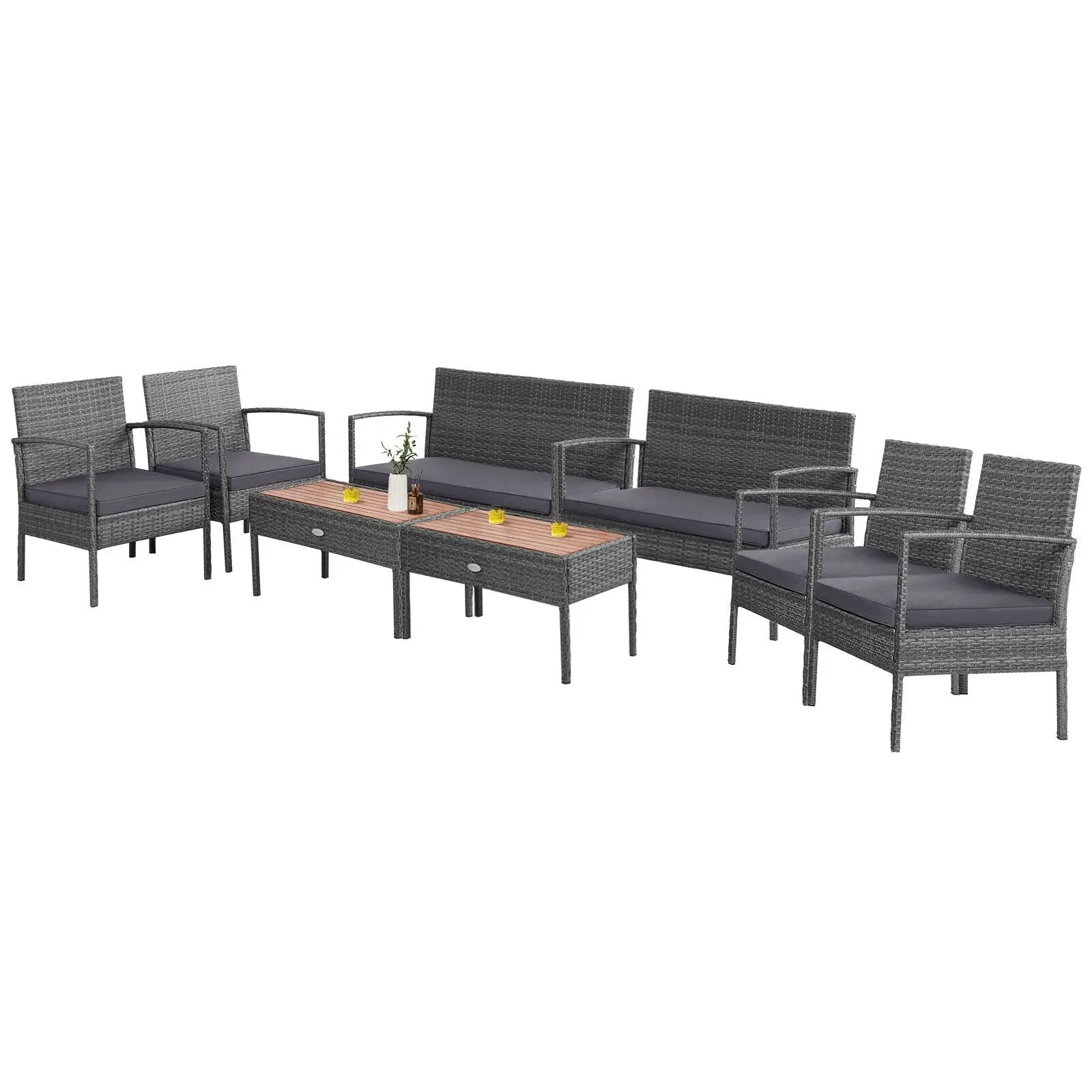 4 Pieces Rattan Patio Conversation Furniture Set with Acacia Wood Tabletop by DirectDeals