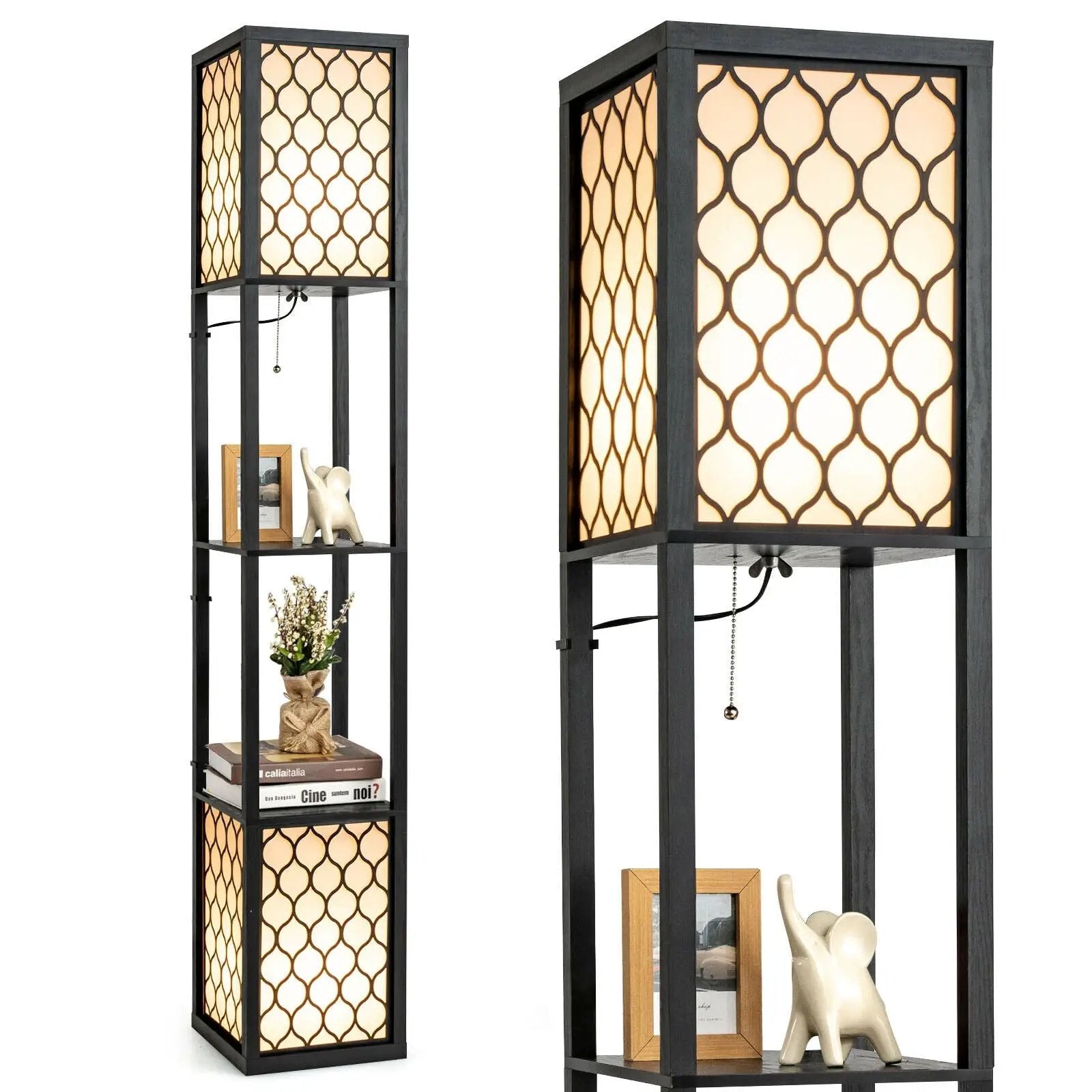 Modern Shelf Freestanding Floor Lamp with Double Lamp Pull Chain and Foot Switch by DirectDeals