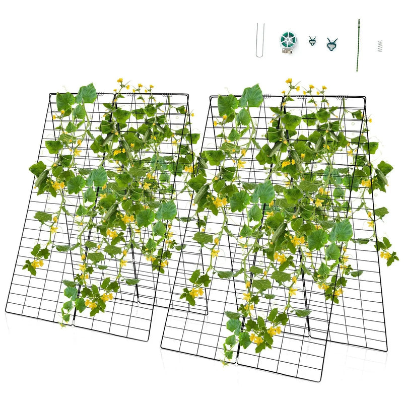 2 Pieces Foldable A-Frame Trellis Plant Supports with Twist Ties-Green by DirectDeals