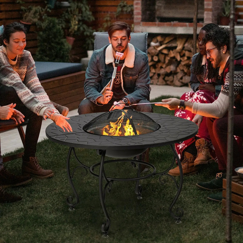35.5 Feet Patio Fire Pit Dining Table With Cooking BBQ Grate by DirectDeals