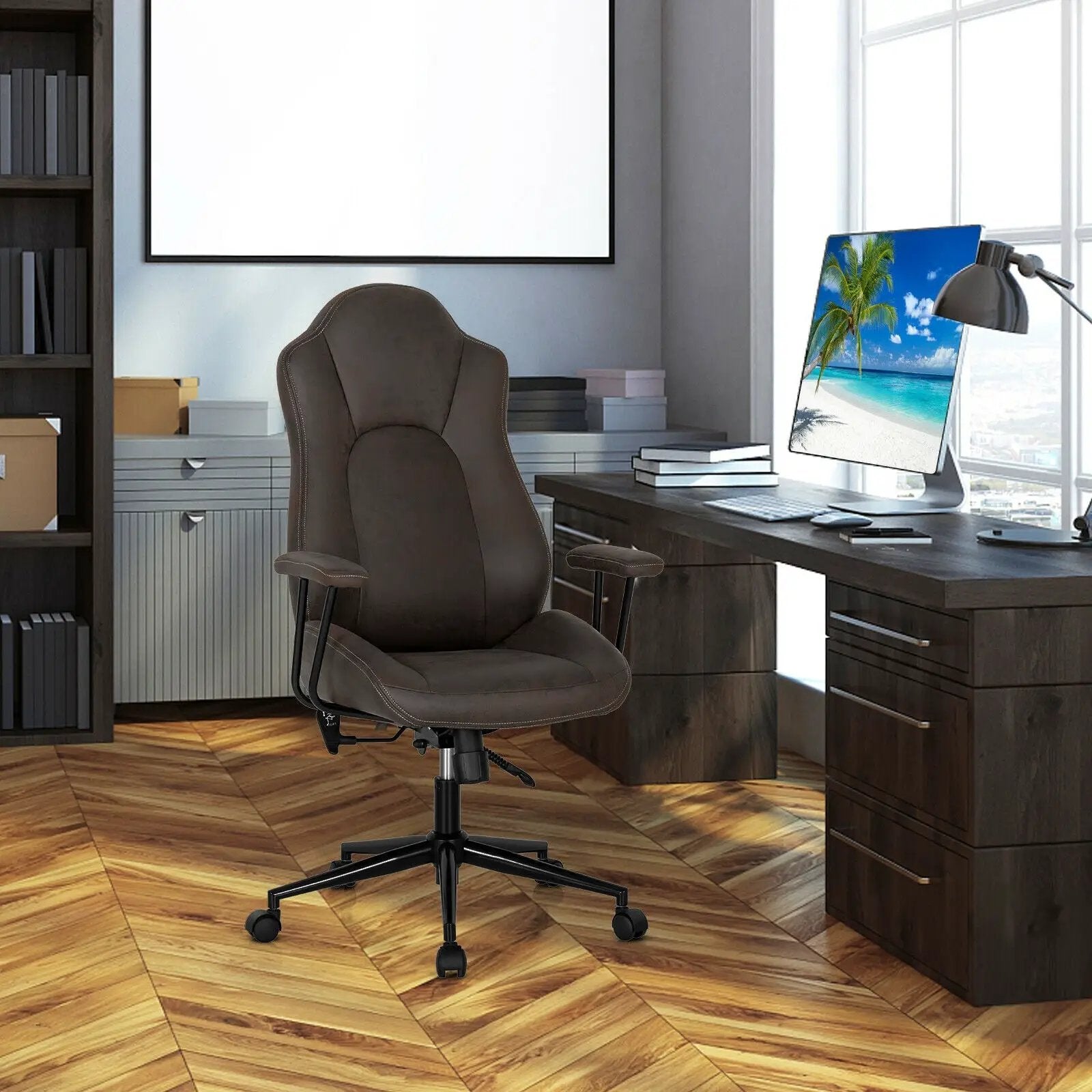 High Adjustable Back Executive Office Chair with Armrest-Brown by DirectDeals