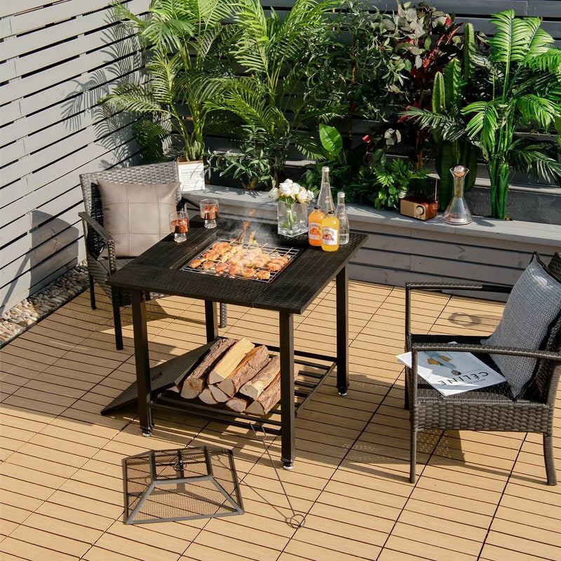 31 Inch Outdoor Fire Pit Dining Table with Cooking BBQ Grate by DirectDeals