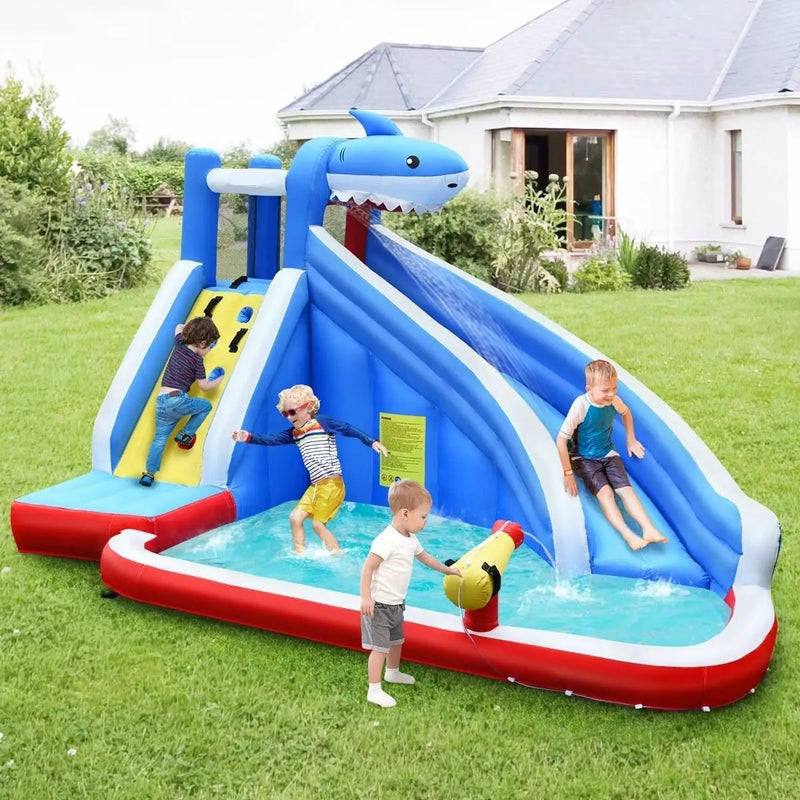 Inflatable Shark Bounce House with Water Slide and Climbing Wall without Blower by DirectDeals