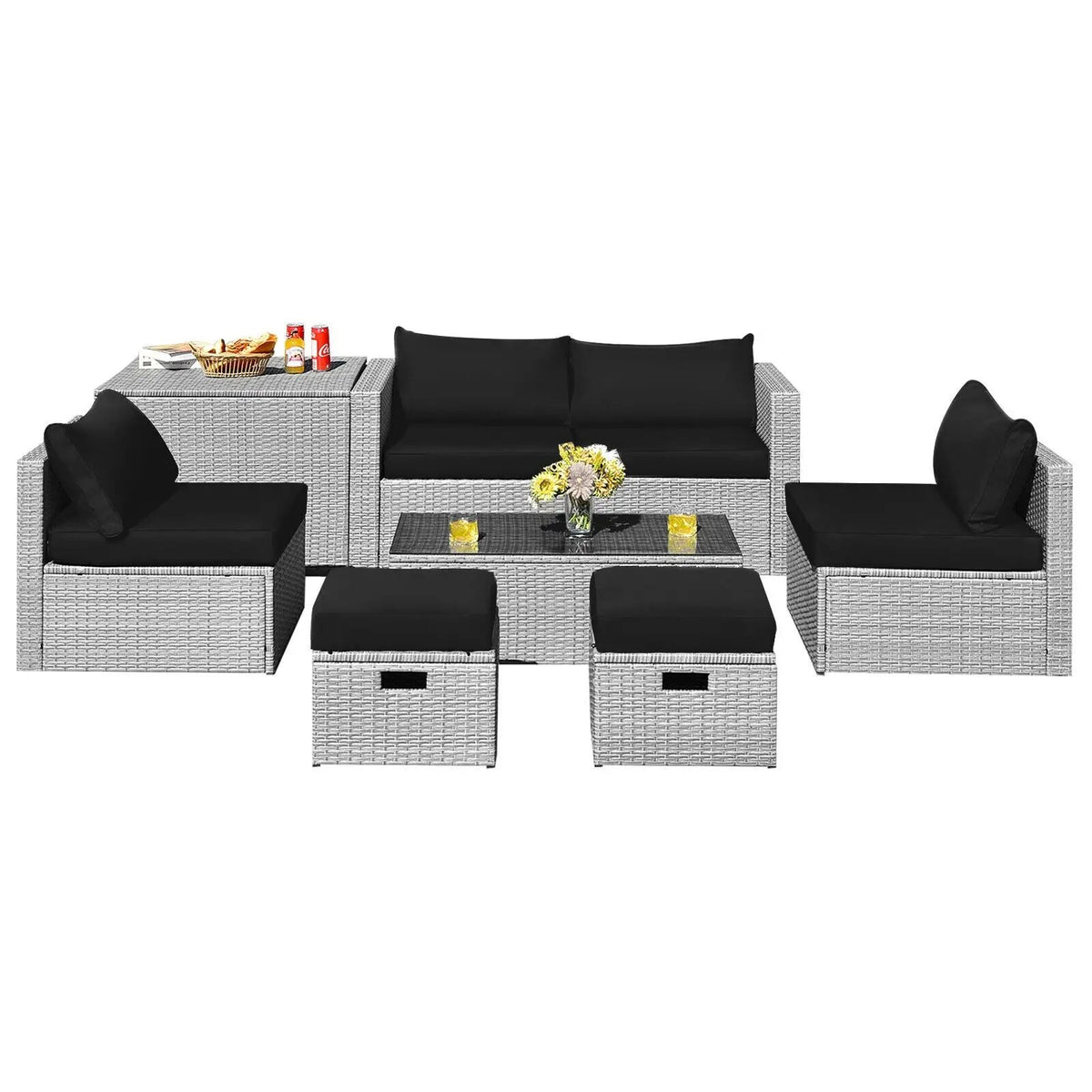 8 Pieces Patio Rattan Furniture Set with Storage Waterproof Cover and Cushion, photo 3 of 13