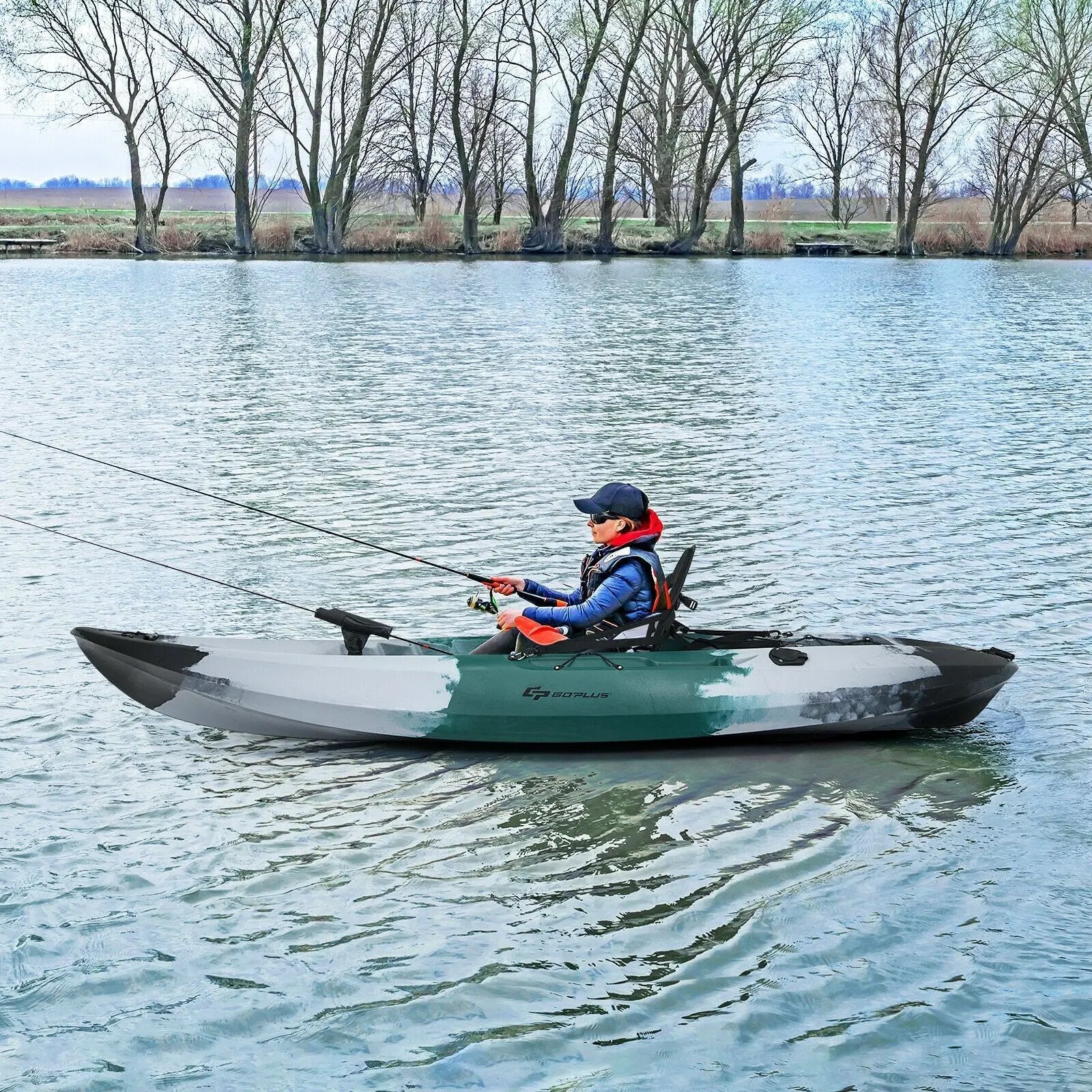 Sit-on-Top Fishing Kayak Boat With Fishing Rod Holders and Paddle-Gray by DirectDeals