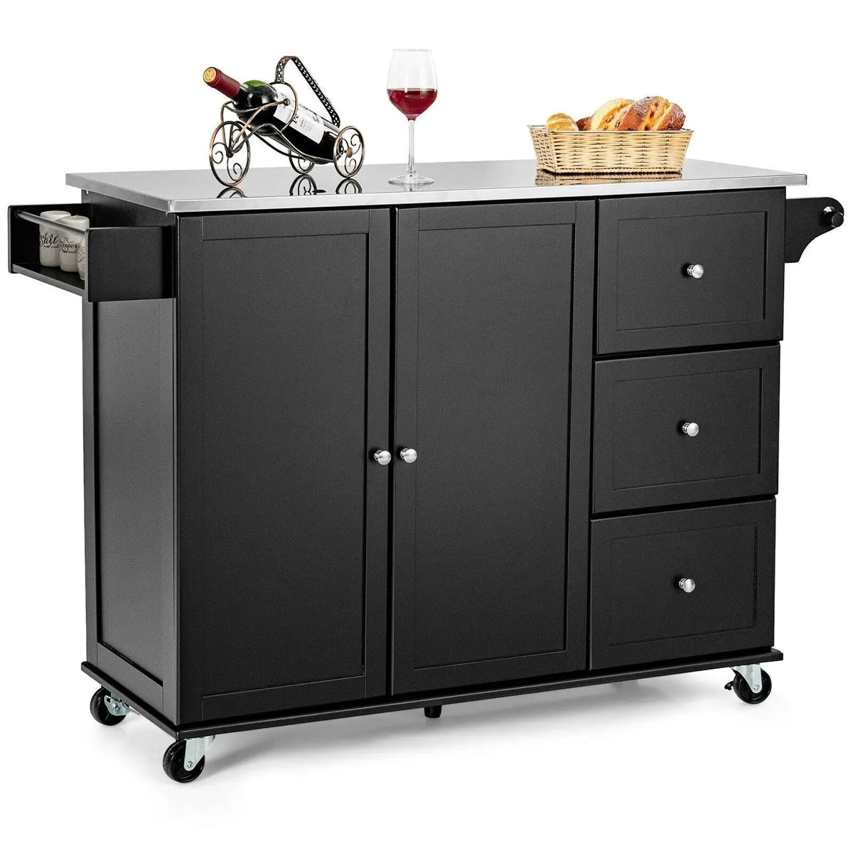 Kitchen Island 2-Door Storage Cabinet with Drawers and Stainless Steel Top, photo 8 of 24