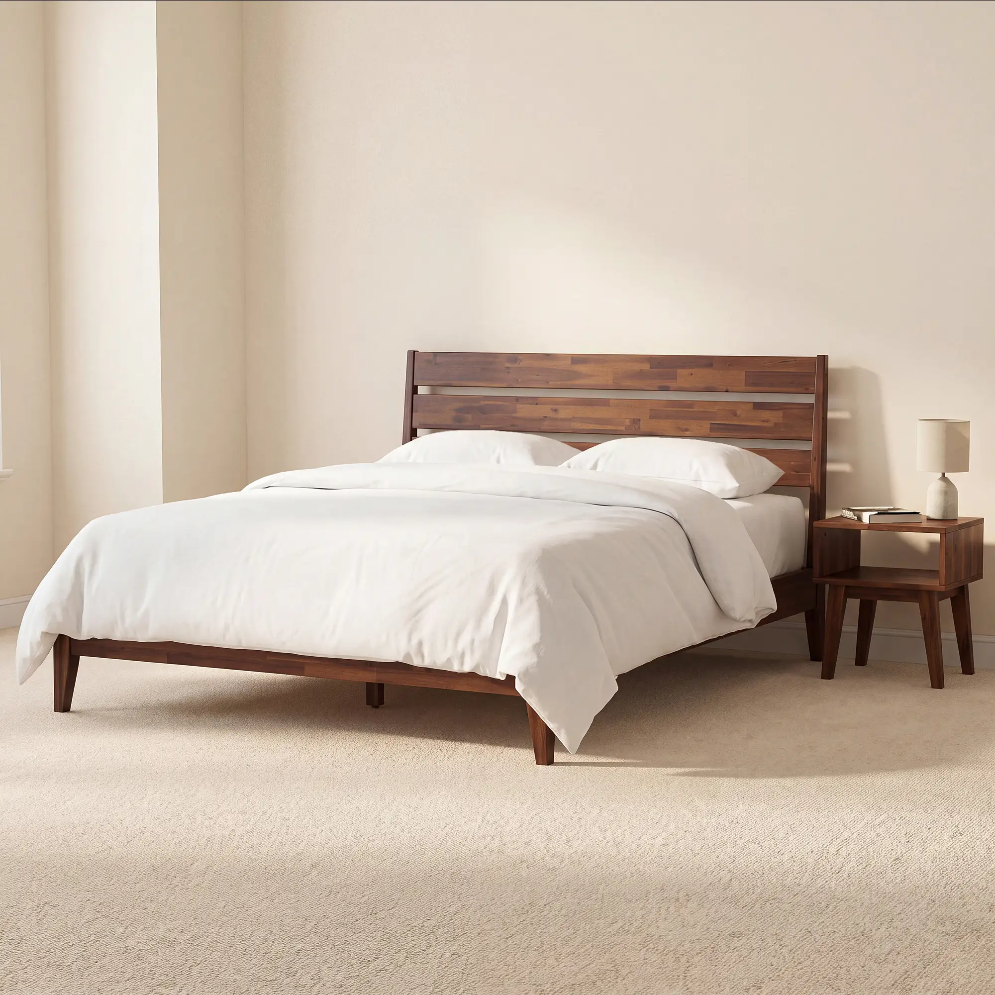 [Buy 1 Get 1] Emery Solid Wood Bed Frame & Nightstand by Megsu