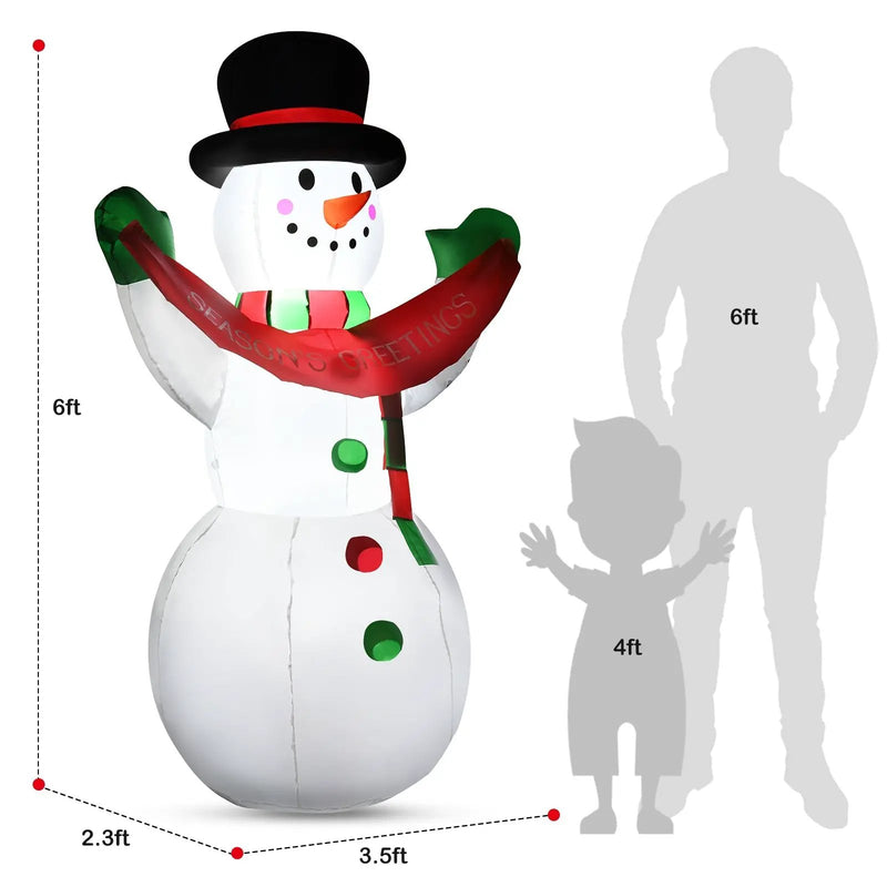 6 Feet Inflatable Christmas Snowman with LED Lights Blow Up Outdoor Yard Decoration by DirectDeals