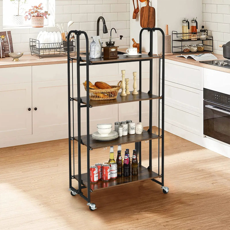 Foldable Rolling Cart with Storage Shelves for Kitchen-4-Tier by DirectDeals