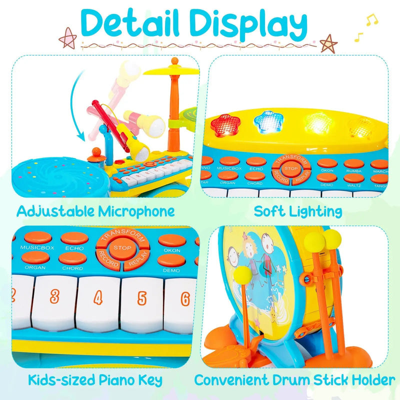 2-in-1 Kids Electronic Drum and Keyboard Set with Stool by DirectDeals