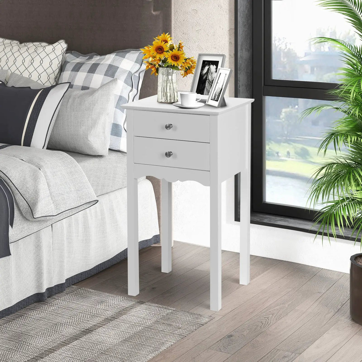 Side Table End Accent Table with 2 Drawers-White, photo 6 of 8