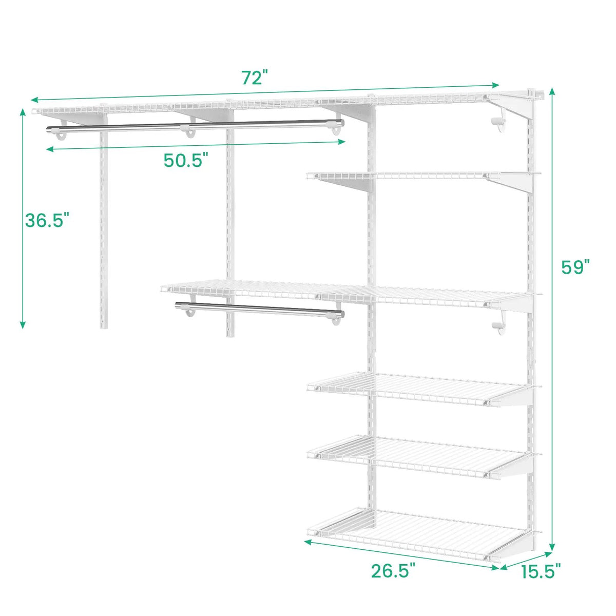 Adjustable Closet Organizer Kit with Shelves and Hanging Rods for 4 to 6 Feet, photo 9 of 16