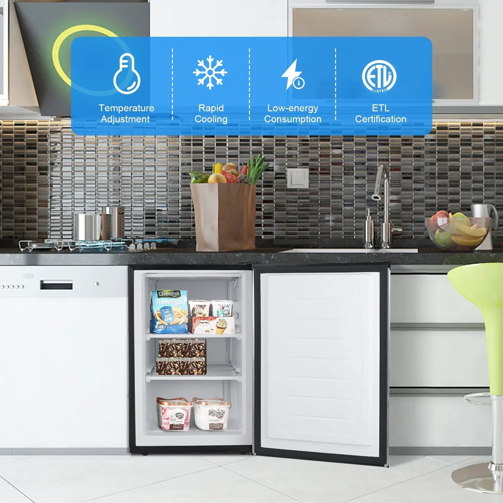 3 Cubic Feet Compact Upright Freezer with Stainless Steel Door by DirectDeals