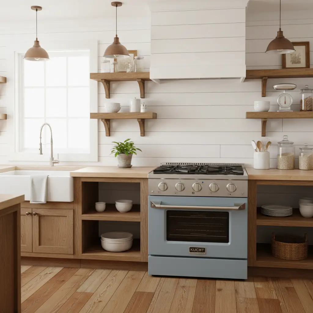 Kucht 30" Gas Range in Stainless Steel with Light Blue Oven Door, KNG301-LB by Farmhouse Kitchen and Bath