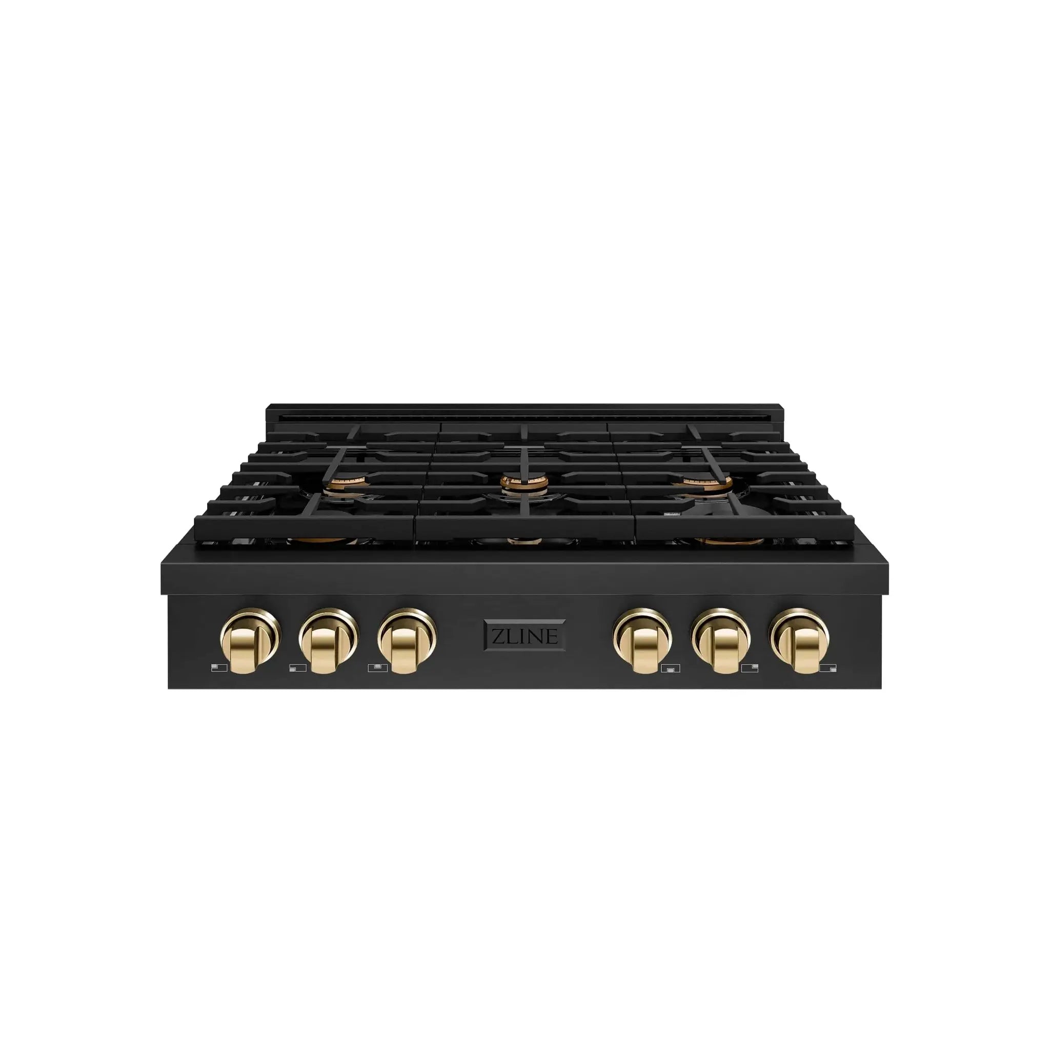 ZLINE 36" Paramount Gas Rangetop Black Stainless Steel Polished Gold SRTBZ-36-G by Farmhouse Kitchen and Bath