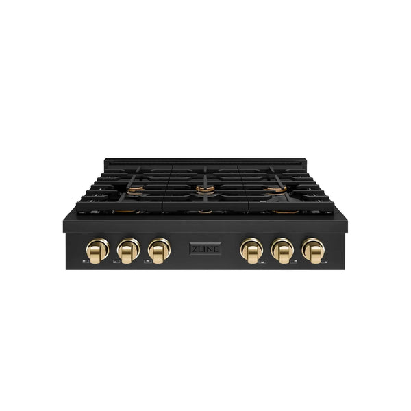 ZLINE 36" Paramount Gas Rangetop Black Stainless Steel Polished Gold SRTBZ-36-G