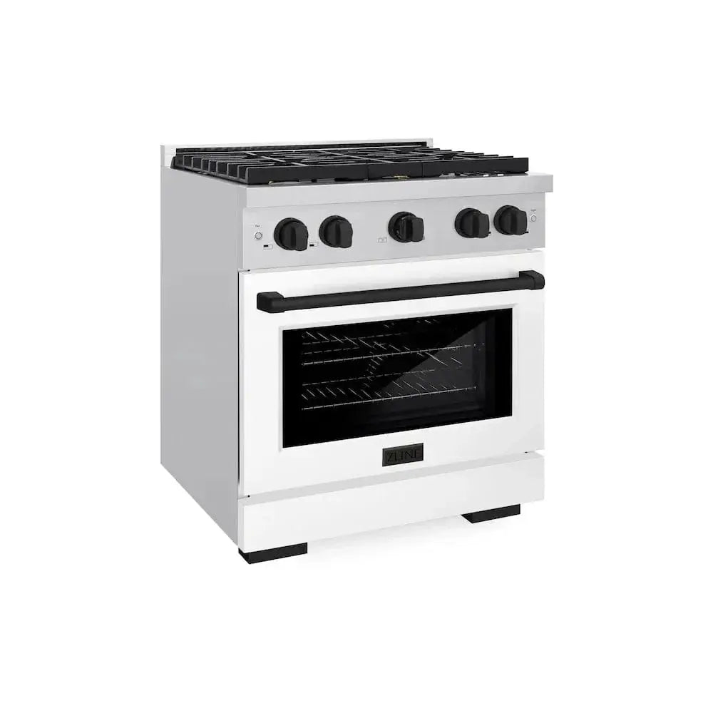ZLINE 30"Paramount Dual Fuel Range White Matte Matte Black SDRZ-WM-30-MB by Farmhouse Kitchen and Bath