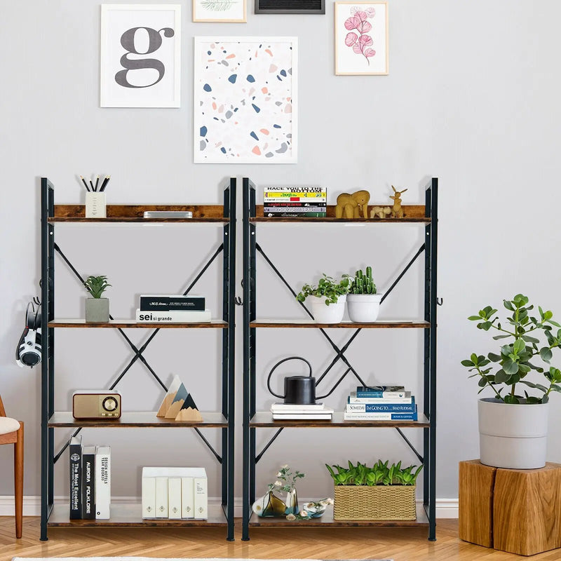 4 -Tier Industrial Open Storage Bookshelf-Coffee by DirectDeals