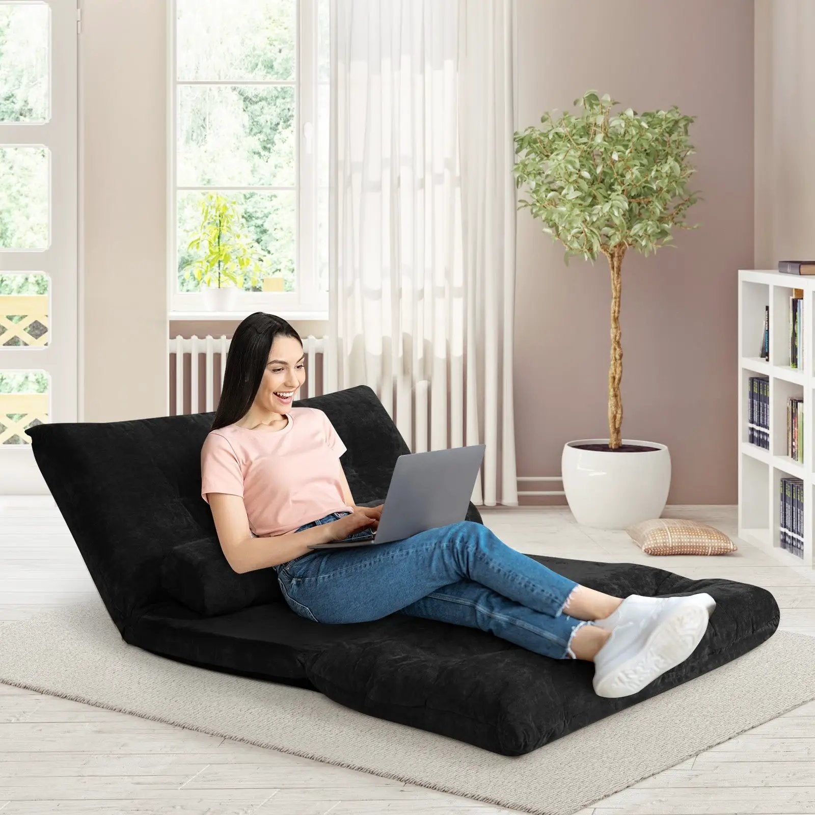 6-Position Adjustable Sleeper Lounge Couch with 2 Pillows by DirectDeals