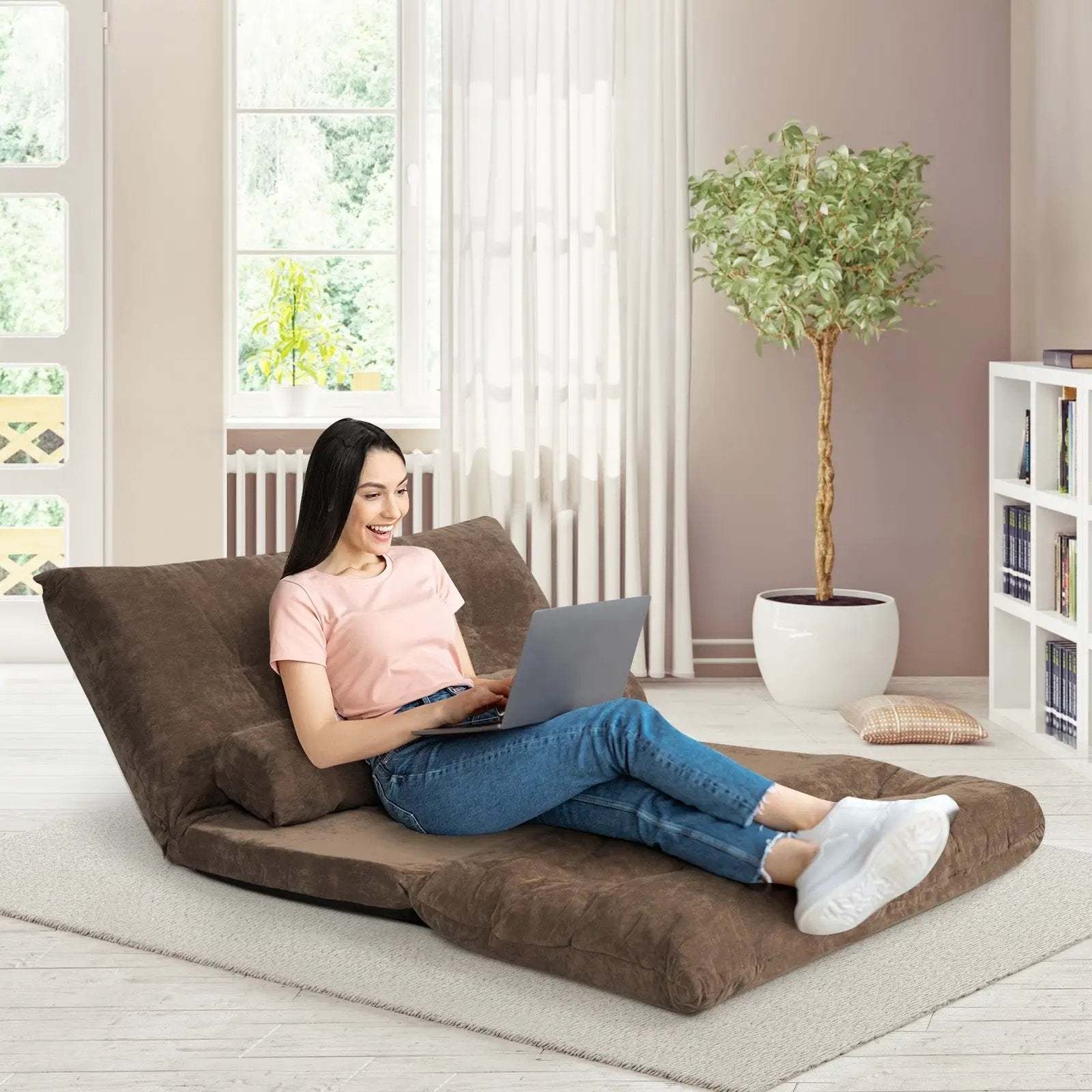 6-Position Adjustable Sleeper Lounge Couch with 2 Pillows by DirectDeals