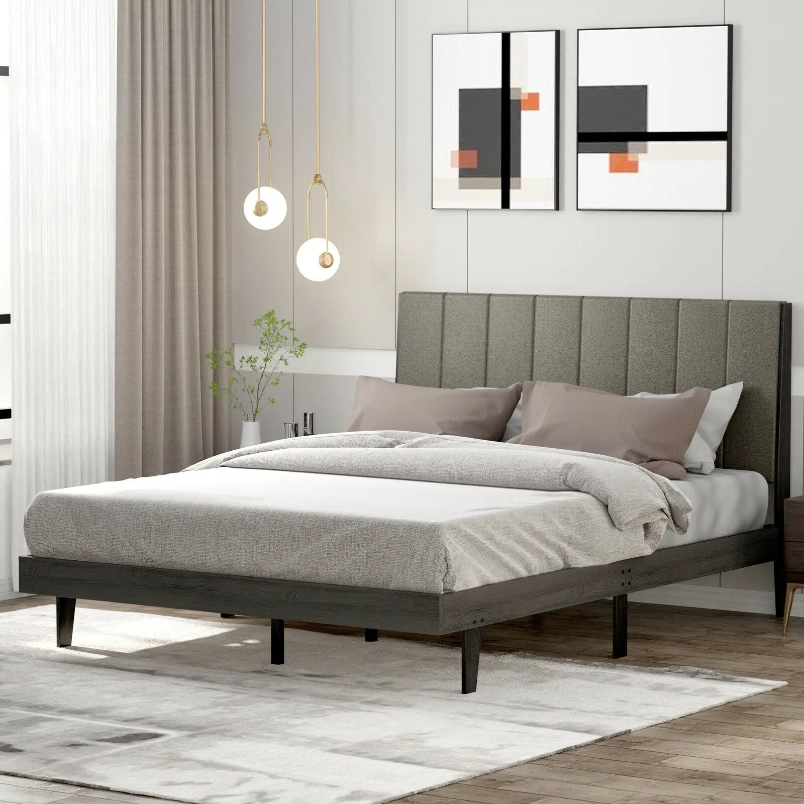 Queen Size Upholstered Bed Frame with Tufted Headboard by DirectDeals