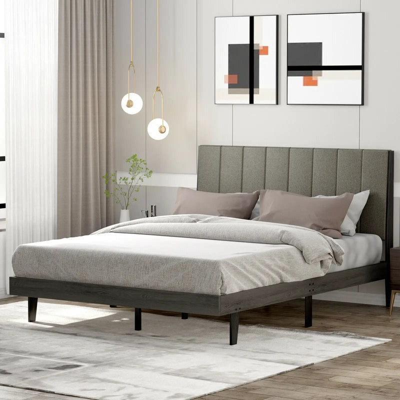 Queen Size Upholstered Bed Frame with Tufted Headboard by DirectDeals