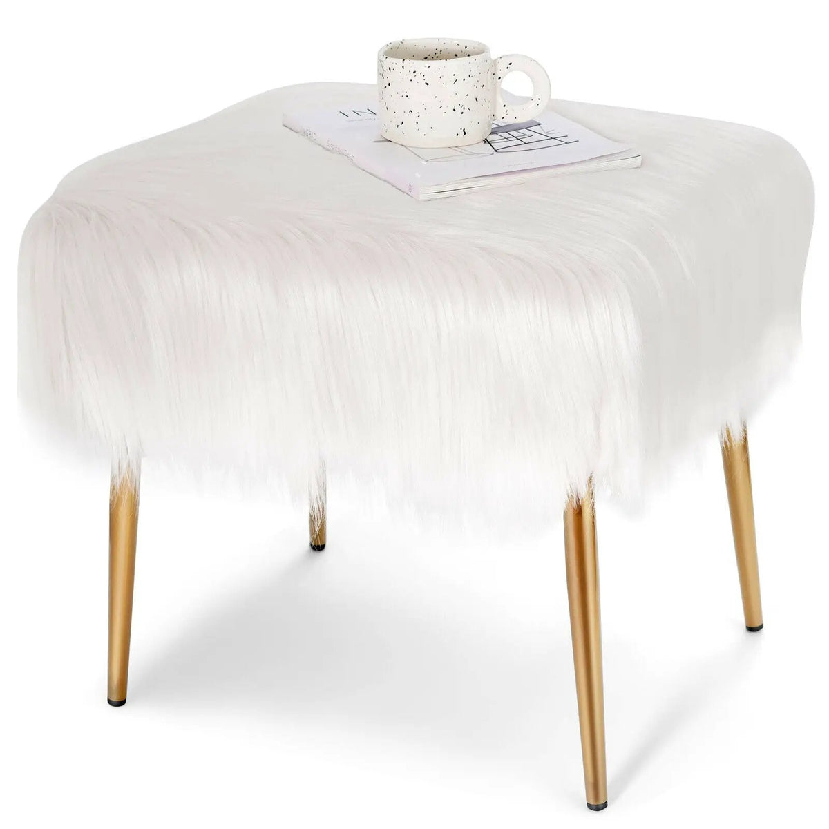 Faux Fur Vanity Stool with Golden Metal Legs for Makeup Room, photo 7 of 16