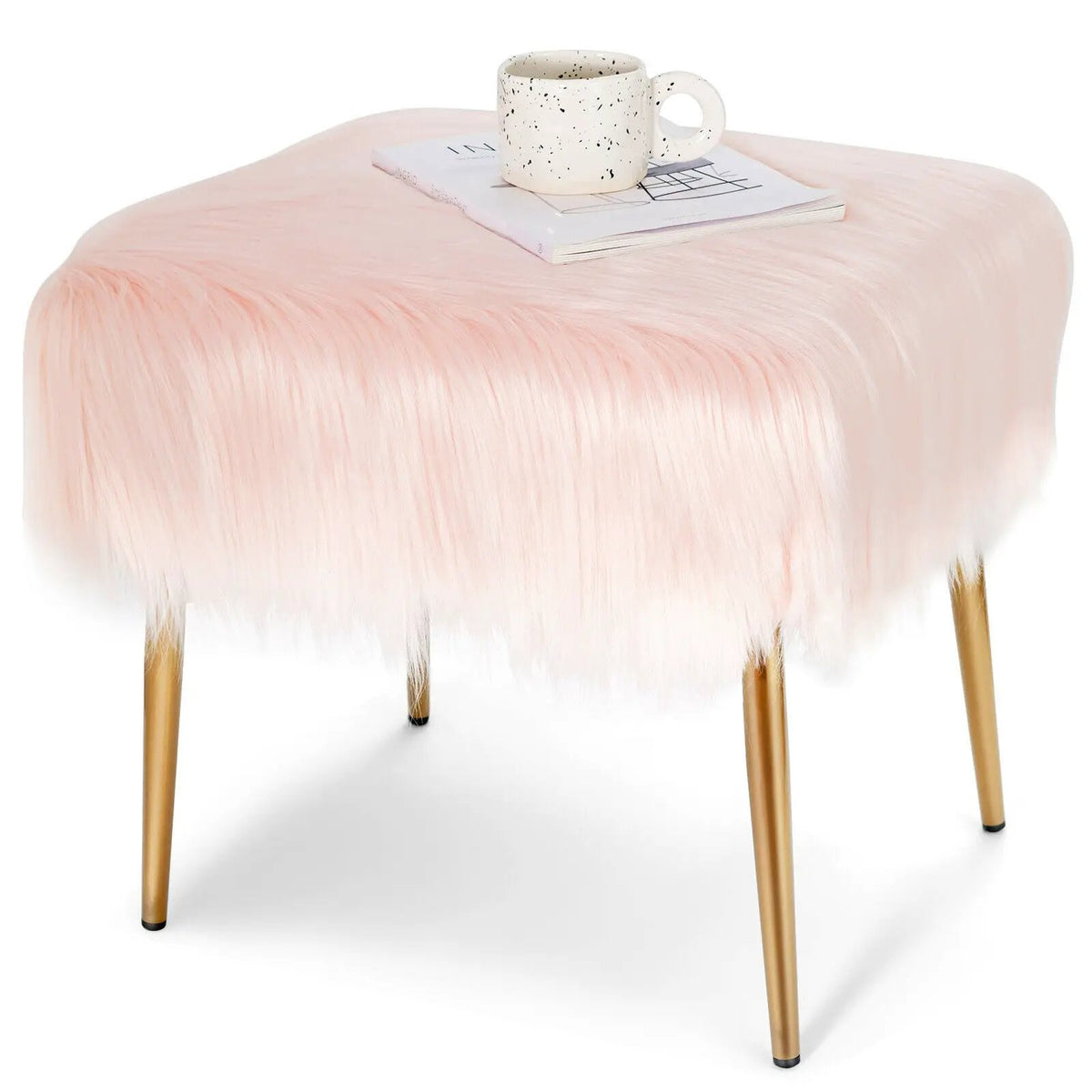 Faux Fur Vanity Stool with Golden Metal Legs for Makeup Room, photo 8 of 16
