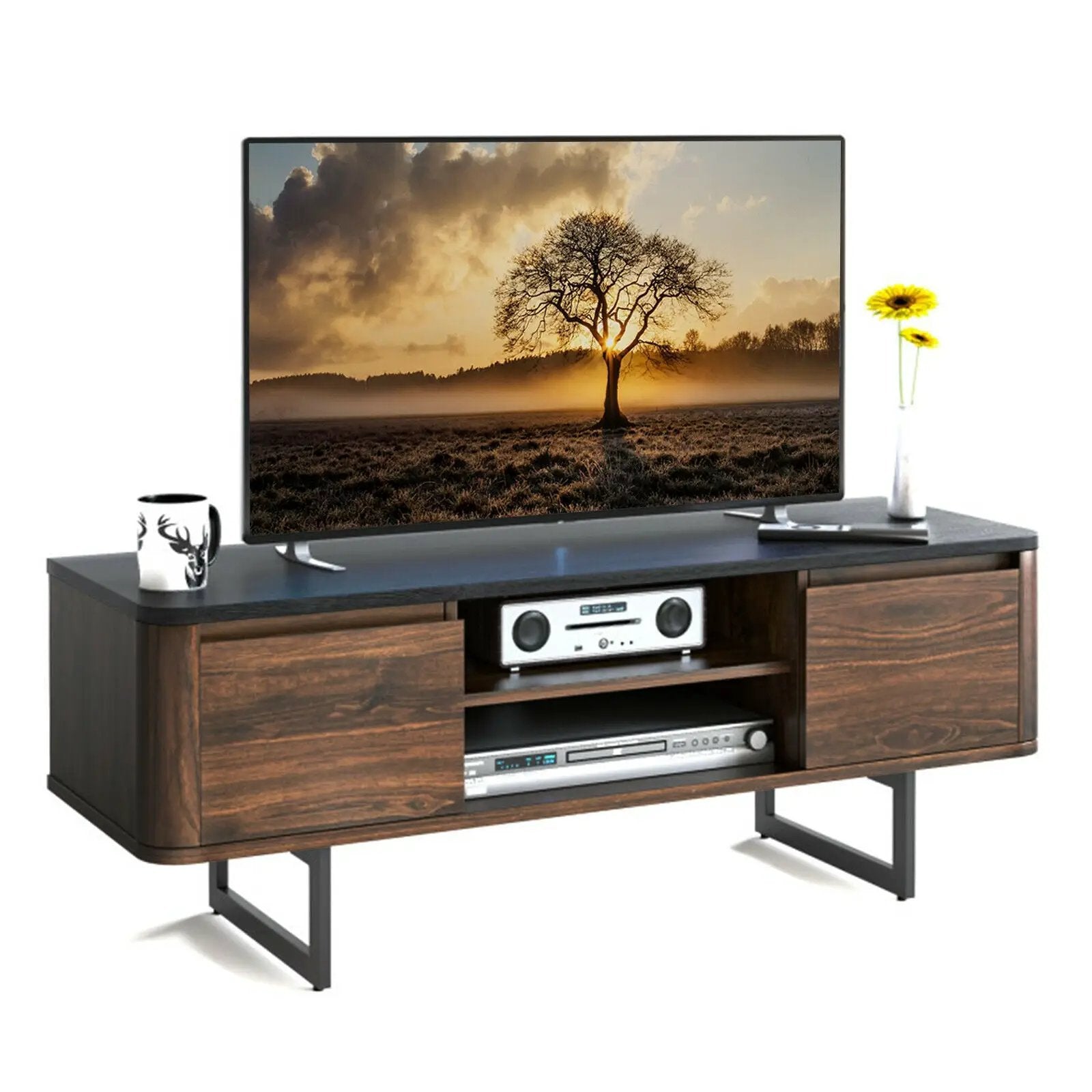Wooden TV Stand with 2-Door Storage Cabinets for for TVs up to 55 Inch by DirectDeals