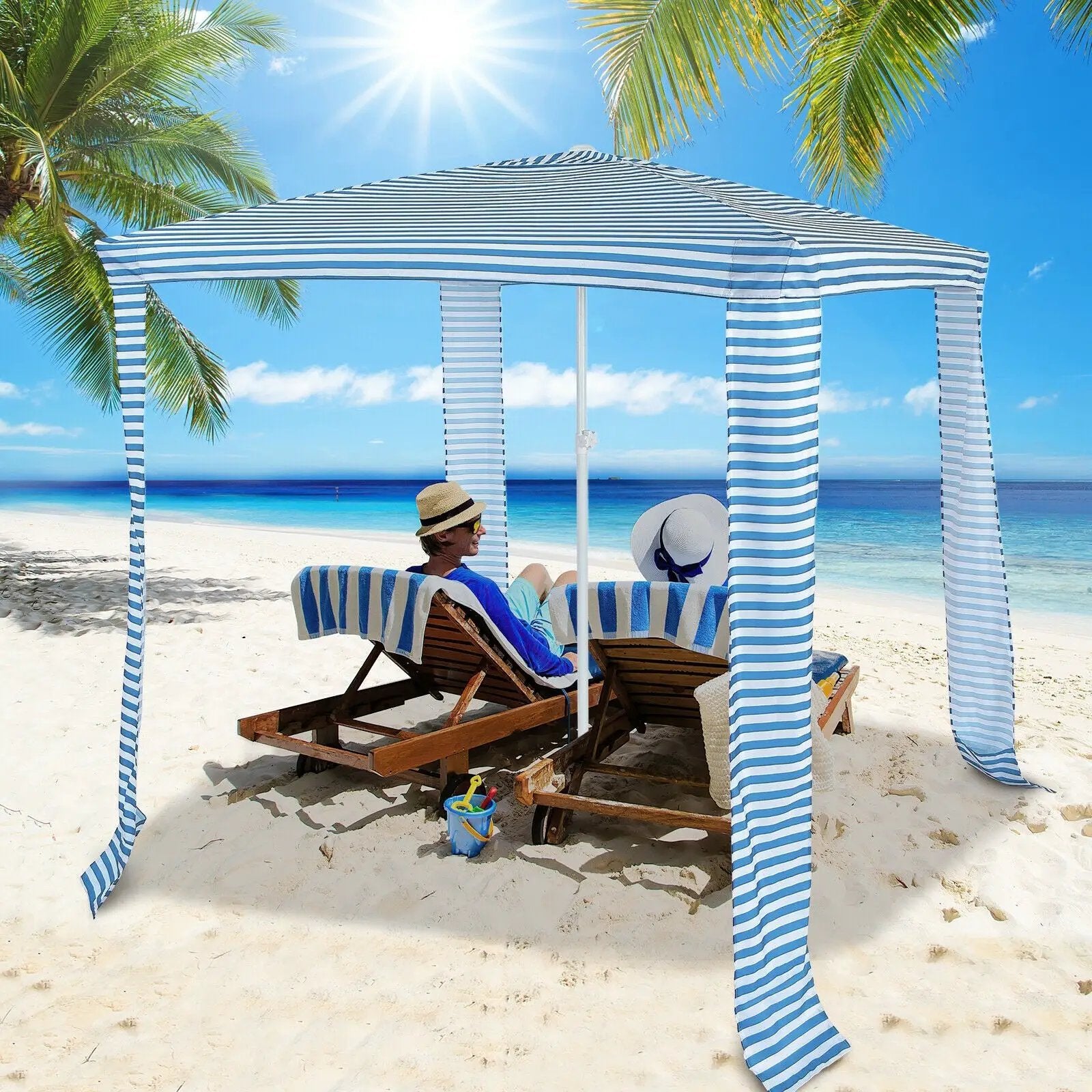 6.6 x 6.6 Feet Foldable and Easy-Setup Beach Canopy With Carry Bag by DirectDeals