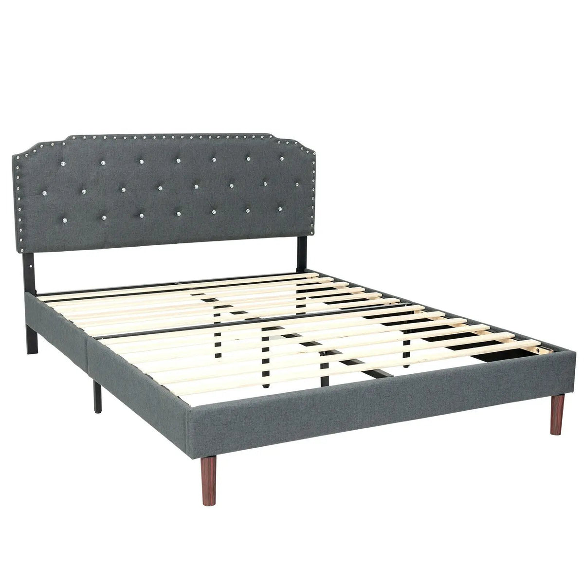Upholstered Bed Frame with Adjustable Diamond Button Headboard, photo 3 of 9