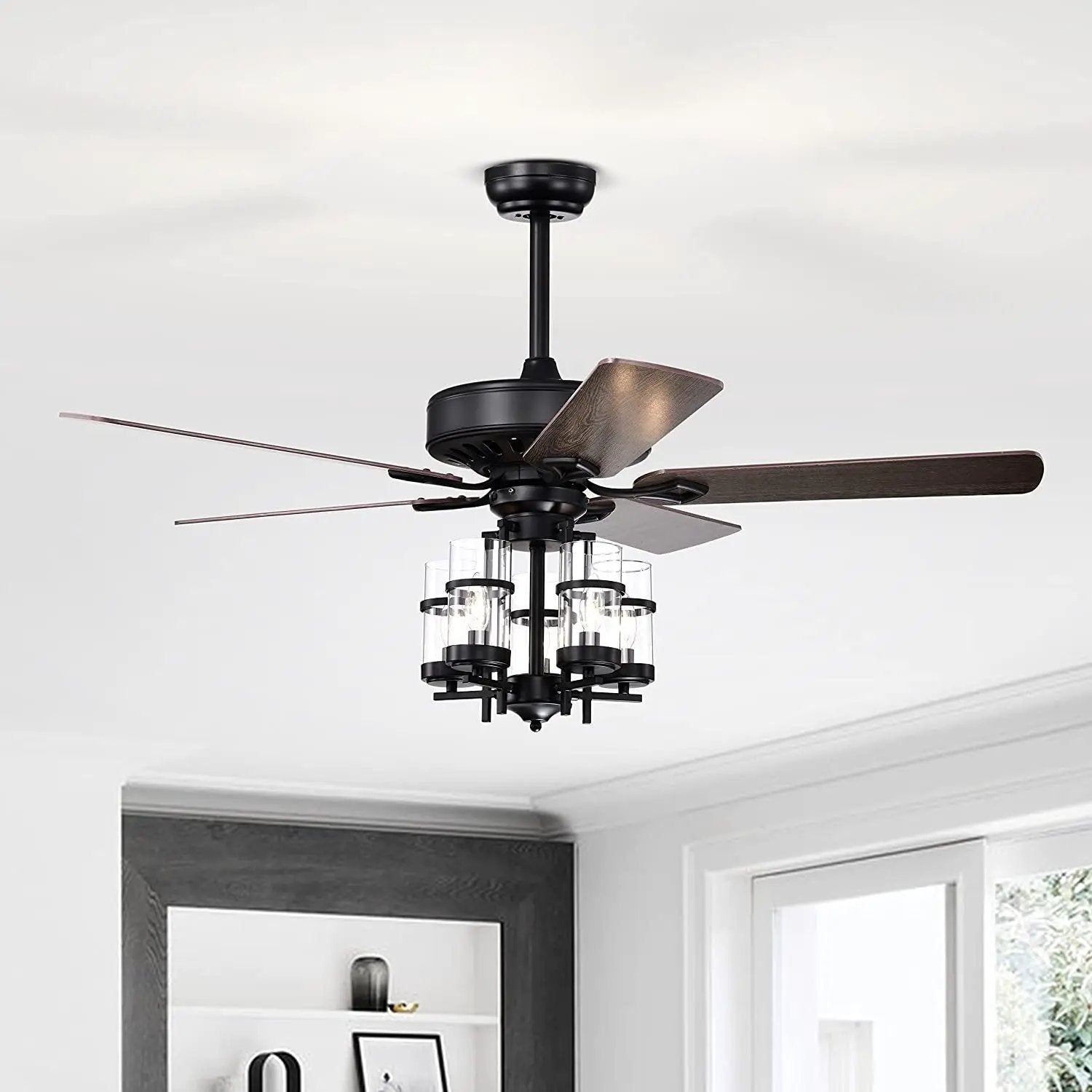 50 Inch Noiseless Ceiling Fan Light with Explosion-proof Glass Lampshades-Black by DirectDeals
