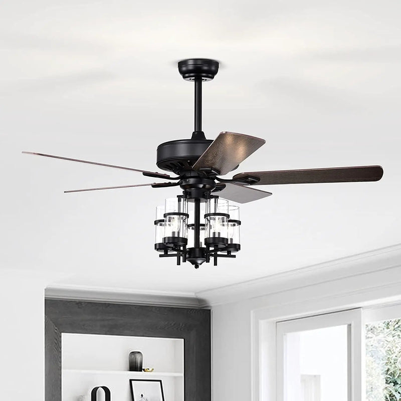 50 Inch Noiseless Ceiling Fan Light with Explosion-proof Glass Lampshades-Black by DirectDeals