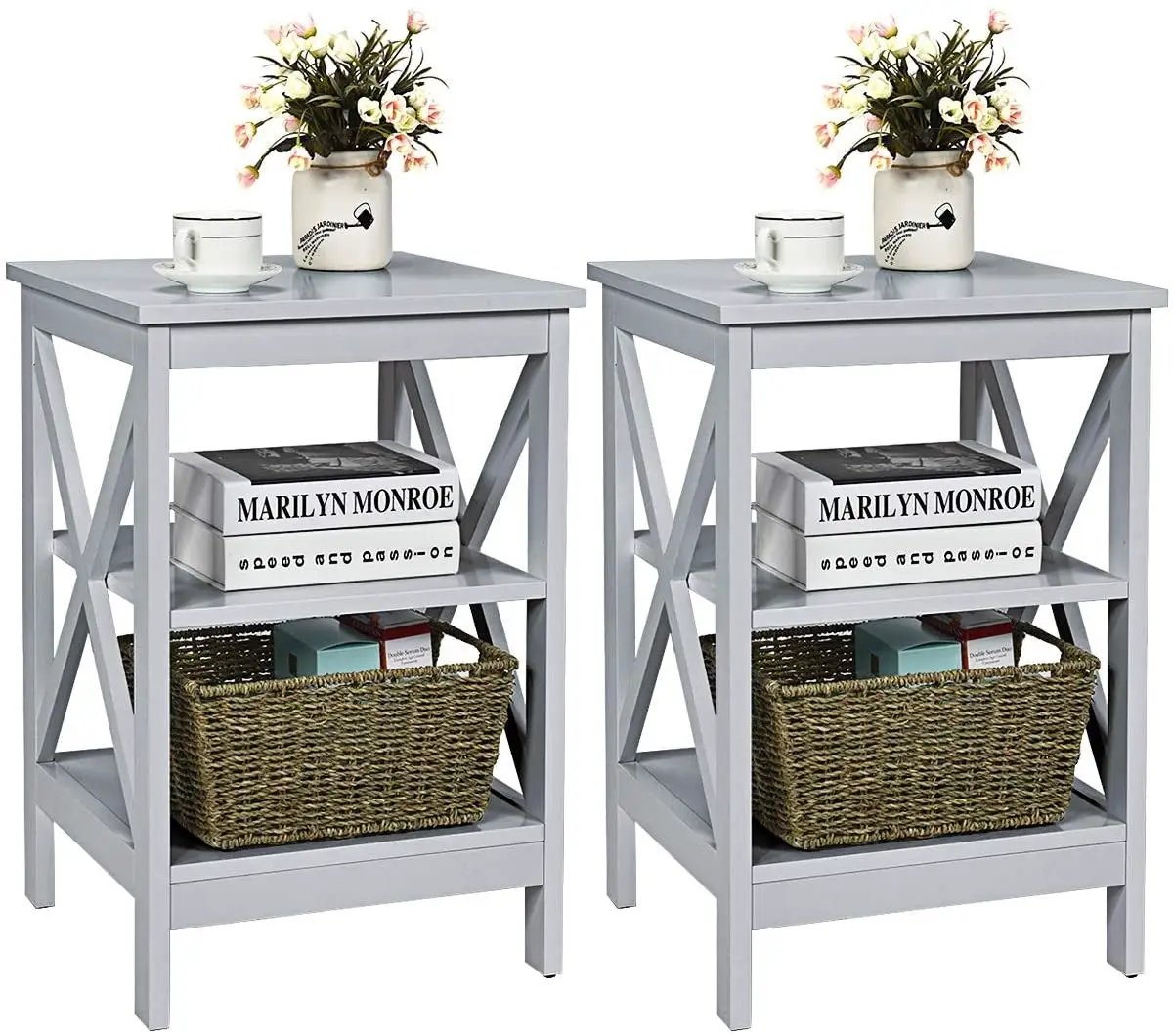 3-Tier X-Design Nightstands with Storage Shelves for Living Room Bedroom, photo 13 of 31