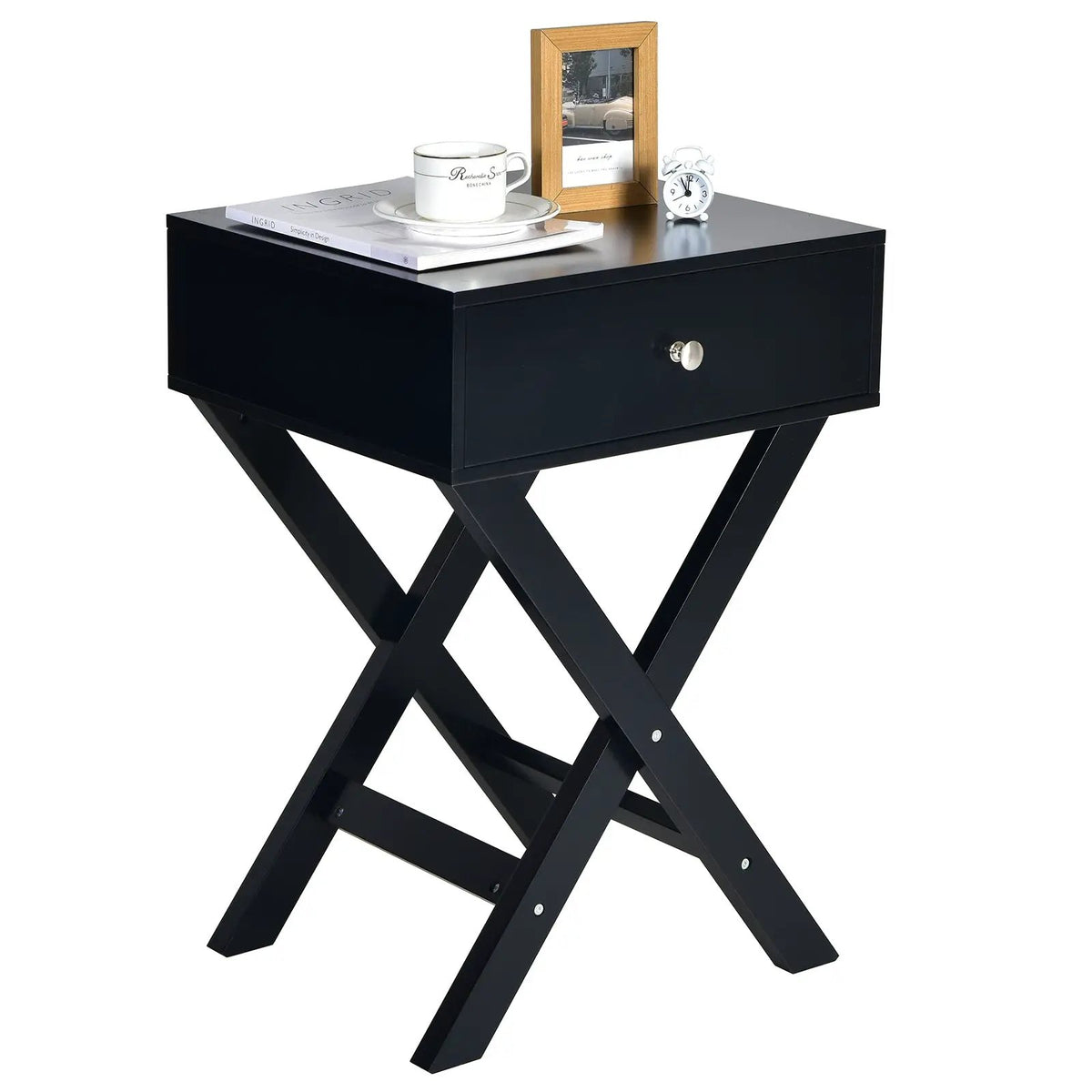 Modern X-Shaped Nightstand with Drawer for Living Room Bedroom, photo 10 of 16